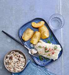 Merlu à la vanille et pommes fondantes