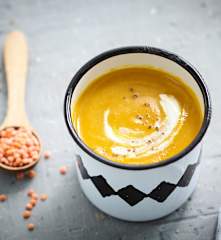 Velouté de carotte, lentilles et potiron