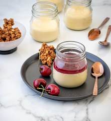 Lemon white chocolate cheesecake with cherry coulis and walnut crumb (Andrew Ballard)