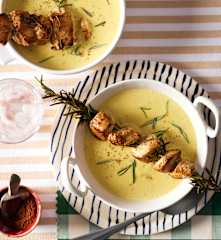 Kartoffel-Senf-Creme-Suppe mit Rosmarin-Hähnchen