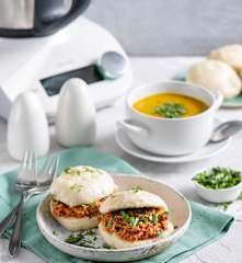 Zupa krem z batatów i cukinii; Bułki na parze z szarpanym kurczakiem