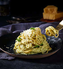 Spaguetti con calabaza y chile poblano