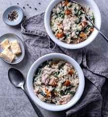 Chicken, bacon, pumpkin and spinach risotto