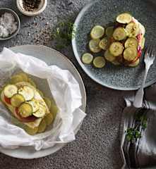 Steamed Hake and Sliced Vegetable Parcels