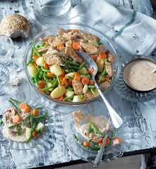 Emincé de veau mariné aux petits légumes