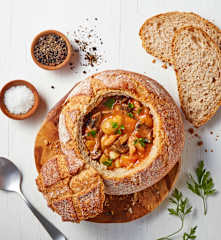 Slow Cooked Chicken Stew in Bread Boules