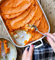 Parmentier merlan-haddock  et purée de patate douce