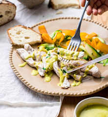 Dinner for 2 - Creamy Vegetable Soup, Steamed Chicken with Vegetable Tagliatelle and Mustard Sauce