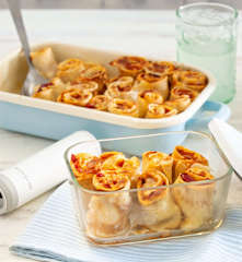 Rolos de crepes gratinados