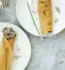 Gwinganna mushroom and vegetable crêpes