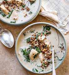 Soupe de lentilles aux épinards et au poulet