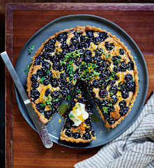Blueberry, almond and fennel jam tart