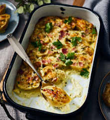 Überbackene Muschelnudeln mit Sauerkraut und Schinken