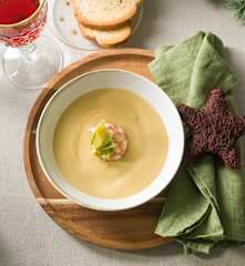 Vichyssoise de aguacate con gambones