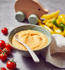 Paprika-Tomaten-Reis-Brei mit Schwein