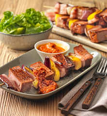 Leberkäse-Schaschlik