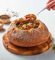 Slow Cooked Chicken Stew in Bread Bowls