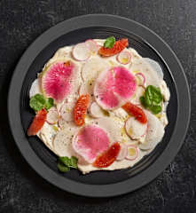 Winter radish, citrus and cashew cream (Matthew Kenney)