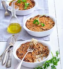 Parmentier de lieu aux épices, purée de lentilles blondes