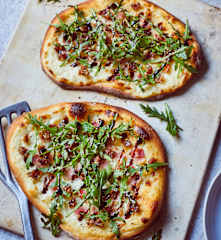 Flammkuchen with dates and bacon