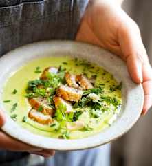 Vichyssoise aux petits pois et au maquereau fumé