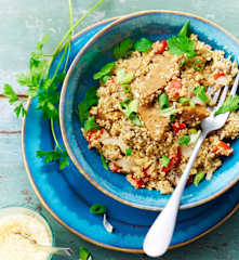 Quinotto au seitan, champignons et parmesan