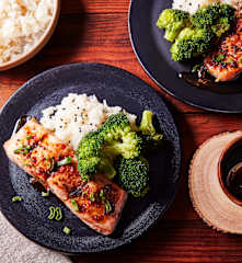 Maple Teriyaki Salmon with Rice and Broccoli