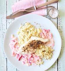 Kabeljau mit Hirse und Pfirsichsauce