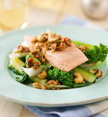 Salmon with Ginger Sauce and Spiced Cashews