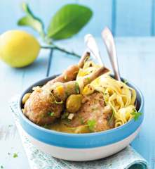 Poulet aux olives, citron et tagliatelle
