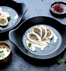 Calamaro ripieno sottovuoto con salsa zafferano