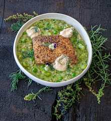 Spiced swordfish with pearl barley and cardamom (Nelly Robinson)