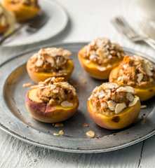 Amaretti Stuffed Peaches with Saffron Zabaglione - Pesche ripiene con Amaretti e zabaione allo zafferano