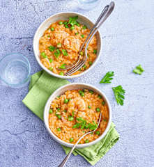 Risotto aux crevettes et aux petits pois