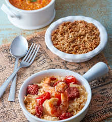 Jambalaya, Spicy Soup and Fruit Crumble