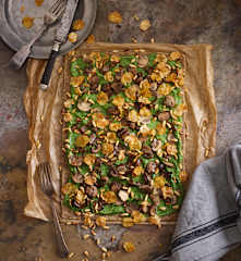 Tarte de espinafres, cogumelos e batata-doce