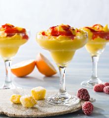 Sorbete de mango con coulís de frambuesa