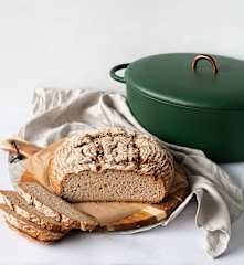 Gluten free artisan loaf baked in a cast iron pot