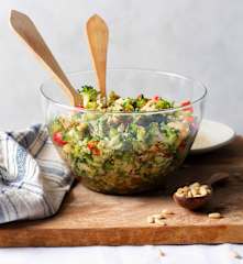 Broccoli Salad with Red Capsicum and Pine Nuts