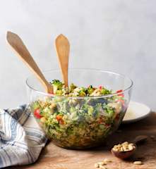 Broccoli Salad with Red Pepper and Pine Nuts