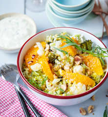 Salade de boulgour, chou-fleur et brocoli en deux textures
