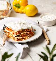 Lasaña fría de pisto y atún