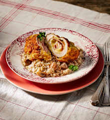 Cordon Bleu von der Hähnchenbrust mit Pilz-Risotto