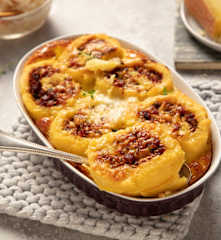 Überbackene Speckknödel