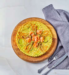 Clafoutis fiori di zucca e salmone