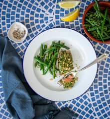 Lemon garlic salmon with green bean gremolata