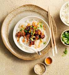 Honey soy tofu with steamed rice