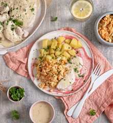 Kalkun i sennepssauce med kartofler og salat (1800 kcal)