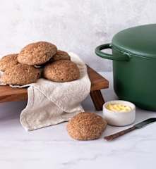 Gluten and grain free bread rolls cooked in a cast iron pot