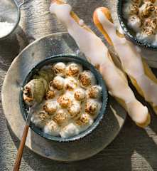 Crema de horchata y merengue al aroma de naranja